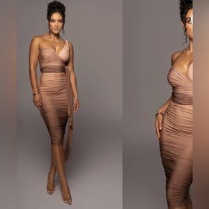 JLUXLABEL  - BROWN OMBRÉ EDGE OF ROMANCE MIDI DRESS